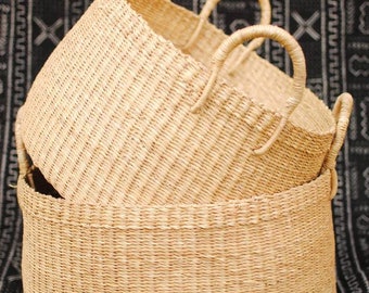Bolga hamper basket, Ghana basket, Home storage basket, African woven basket, Laundry basket, Handmade, Handwoven, Elephant grass