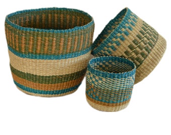 Woven plant basket, African basketry, Bolga basket for plants, Set of 3 baskets, Storage woven basket, African inspired home decor
