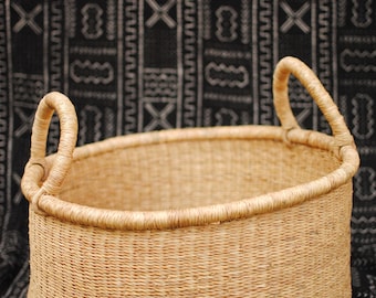 Bolga hamper basket, Ghana basket, Home storage basket, African woven basket, Laundry basket, Handmade, Handwoven, Elephant grass