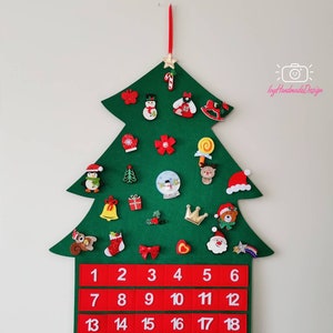 Christmas Tree fabric advent calendar felt wall mat with 24 Ornaments Decoration/countdown/Velcro Play Mat/Quiet Time Mat/Personalized Gift