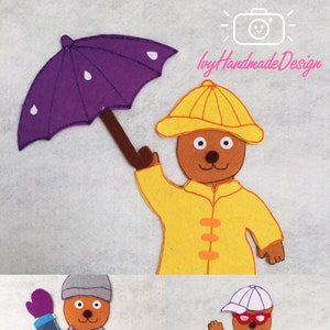 Teddybär bekommt Kleid Filz Geschichte Set/Wetter/Filzbrett Geschichte/Kreis Zeit/Flanellbrett/Vorschule/kreatives Spiel/Filzgeschichte/handgefertigter Filz