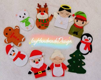 Felt Christmas holiday Finger puppet/Gingerbread man Reindeer Santa Angel Stocking decoration/Kid Gift/Circle Time/Toy/ECE/Stocking Stuffer