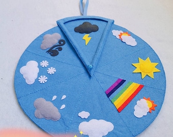 Weather Calendar/Montessori Weather Wheel Game/Weather Chart Felt Board/Circle Time/Felt story/Waldorf Homeschool Kids Classroom Decor