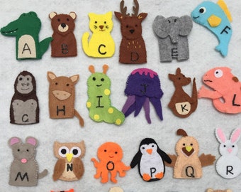 26 zoo phonics animals Felt finger puppets/Jungle Animal Wool Felt Forest animals/theatre preschool/Woodland christmas gift/stocking stuffer