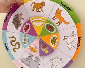 Today is Monday wheel circle/Felt Story/Flannel Felt Story/Preschool/Teacher Story/Circle Time/spinner Felt/Teaching Resource/Felt Animals