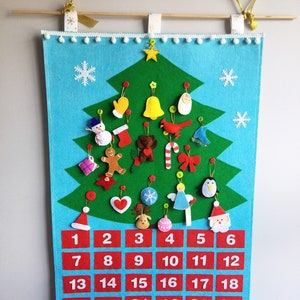 Christmas Tree fabric advent calendar felt wall mat with 24 Ornaments Decoration/countdown/Roll Up Play Mat/Quiet Time Mat/Personalized Gift