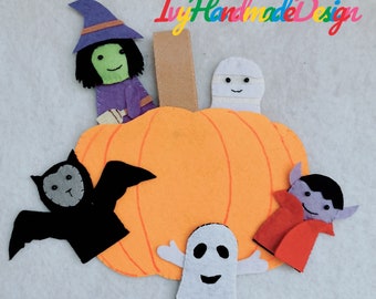 Halloween Felt Finger Puppet/Big Pumpkin Story telling Prop/Witch/Spider/Pumpkin/Ghost/Bat/Dress Up play/teaching resource/circle time