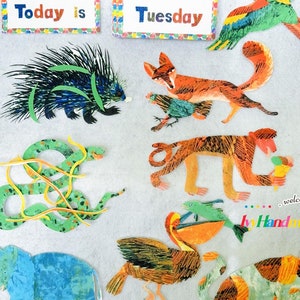 Laser cut Today is Monday Felt Story/Flannel Board/Preschool/Teacher Story/Circle Time/Teaching Resource/Felt Animal/Days of week/Homeshcool