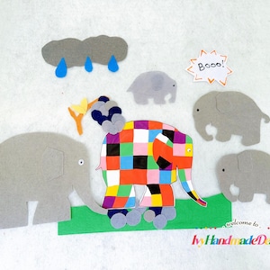 Elmer / Die Geschichte eines Patchwork-Elefanten / Filz-Geschichten-Set / Lehrmittel / Flanellbrett / Filzbrett / Aktivitätsset / Fantasie / Vorschule
