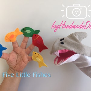 5 Little Fish swimming in the Sea Felt Board Activity felt Set/Mr. Shark hand puppet Flannel Board/Finger puppet/Creative Play/Circle Time