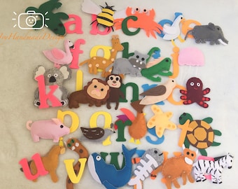 abc alphabet animal/Alphabet and Matching Animals Felt Set/Stuffed Animals/Language/Learning/Teaching Set/Educational Resources/Montessori