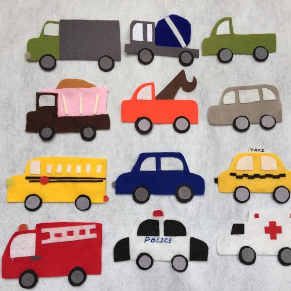 12 sets of Transportation/Vehicles Felt Board Set/kid Flannel Board / Imagination / Preschool / Trucks / Cars / Road Cars toys/ Kids car toy