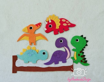 Five Little dinosaurs jumping on the bed felt story/ECE/Circle time/Flannel Board/Creative Play/Children Story/Quiet play game/Pretend play