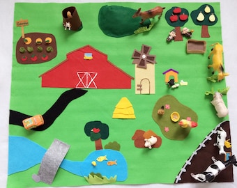 3D Felt Farm Large Playmat/Farm Play Scape/Roll-up Farm Animal Themed Playmat/Quiet Play Mat/Personalized-Boy or Girl Gift/Fold Up Play Mat