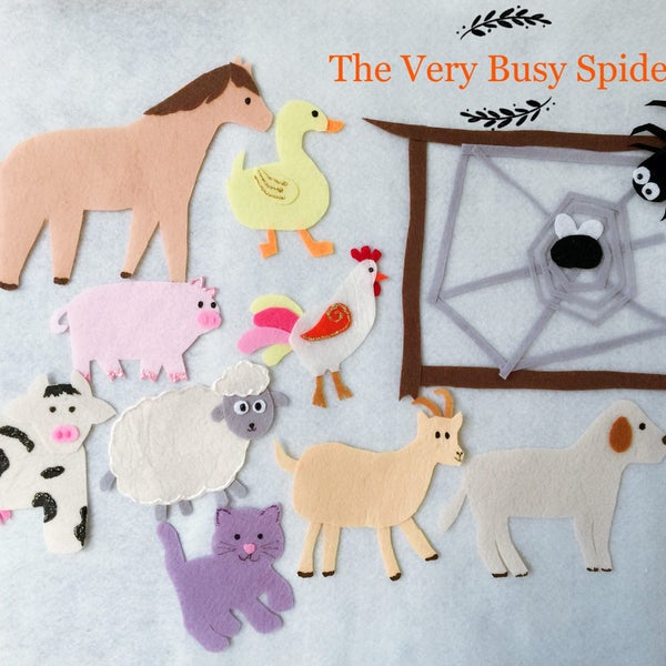 The Very Busy Spider Felt Board Story/Flannel Board/Imagination/Preschool/Creative/teaching resource/Color/Handmade Felt/Animals/Kid/ECE