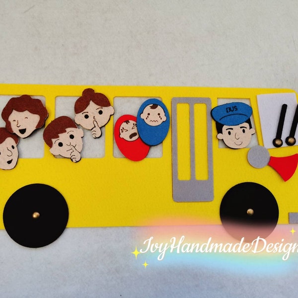 The wheels on the bus kid song felt set/Vehicle Felt Board/Laser cut Flannel Board /Preschool felt story/car toy/teacher resource/pretend