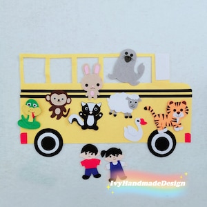 The Seals On The Bus kid song felt set/Vehicle Felt Board/bus animal Flannel Board /Preschool felt story/teacher resource/pretend play/ECE