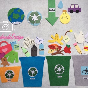 Recycling and Sustainability Felt Board/The 3R's/Earth Day theme/Planet Felt story/Circle Time/Recycle Reuse Reduce/Flannel Board/Montessori