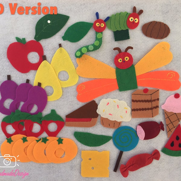 The Very Hungry Caterpillar Felt Food Set/Finger puppet/Felt Board/Flannel Board/Education/Preschool/Creative Play/Teaching Set/Circle Time