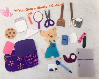 If You Take a Mouse to School/If You Give A Mouse A Cookie Felt Story/Mouse hand puppet/Circle Time/Flannel Board Play/teaching resource/kid