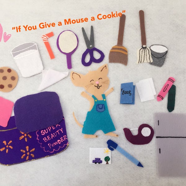 If You Take a Mouse to School/If You Give A Mouse A Cookie Felt Story/Mouse hand puppet/Circle Time/Flannel Board Play/teaching resource/kid