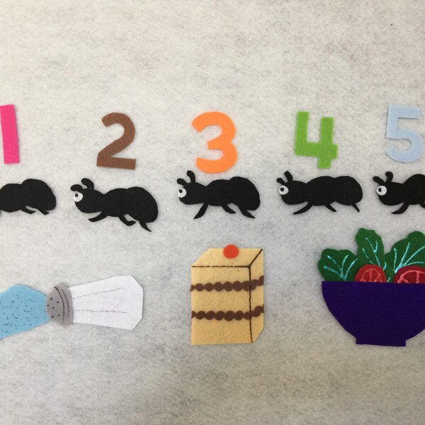Five Hungry Ants Felt Set/The Ants Go Marching/Teacher Resource/Felt board Activity/Flannel Board/Imagination/Creative Play/Counting