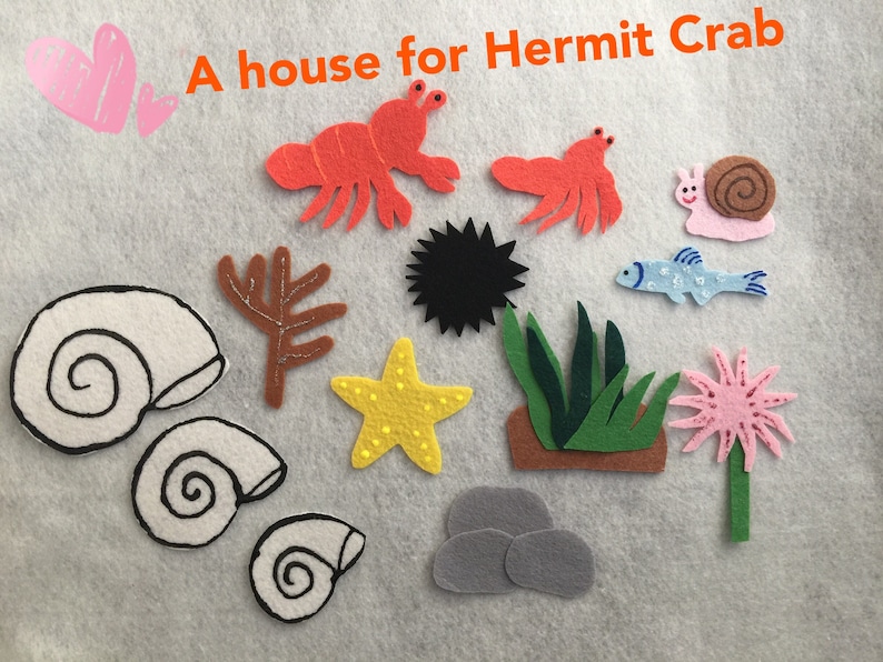 A House for Hermit Crab Flannel Felt Board Story/Flannel Board/Imagination/Preschool/Creative Play/teaching resource/Felt Board Activity image 1