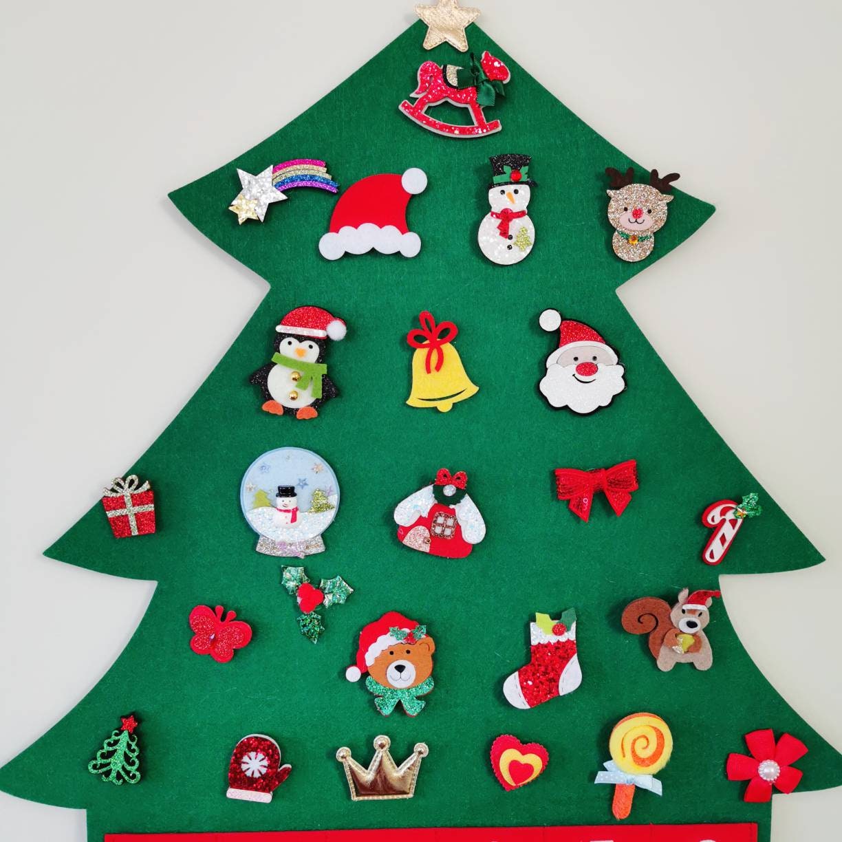 Weihnachtsbaum Stoff Adventskalender Filz Wandmatte mit 24