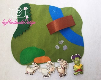 Billy Goats Gruff Felt story/Grassy Landscape Felt Play Scene/Small World Play/Open Ended Play/Felt roll up Play Mat/Montessori/Waldorf/gift