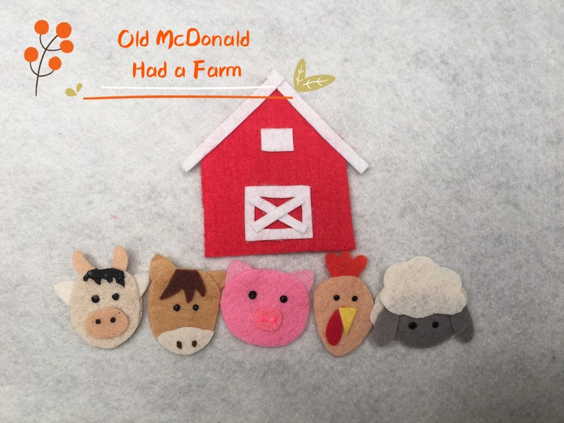 Vijf kleine pompoenen/bijen/sneeuwvlokken/gespikkelde kikkers/vissen/apen/eenden/appels/oude McDonald had een boerderij Finger Play Glove/Felt Puppet Glove afbeelding 6