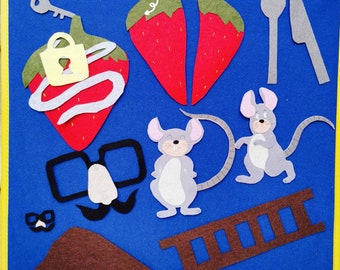 De kleine muis de rode rijpe aardbei/Little Mouse's Big Red Strawberry Felt Story/Flannel board/Circle Time/ECE/Dramatisch spel/geletterdheid