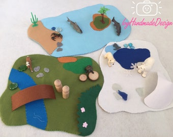 Winter Grassy Landscape/Desert Island/Arctic/Icey Ocean Small World Play/Felt Play Mat/Travel Roll Up Play Mat/Toddler/Montessori/Waldorf