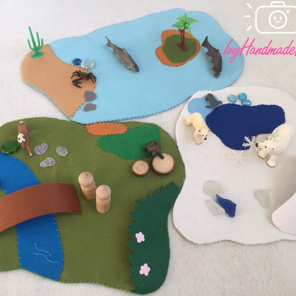 Winter Grassy Landscape/Desert Island/Arctic/Icey Ocean Small World Play/Felt Play Mat/Travel Roll Up Play Mat/Toddler/Montessori/Waldorf