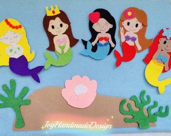 Zeemeerminnen Vilt Set / 5 kleine zeemeerminnen Flanel Board / Teaching Resource / tellen / Cirkel tijd / Preschool Story tijd / Magical Seashell / ECE / Pearl