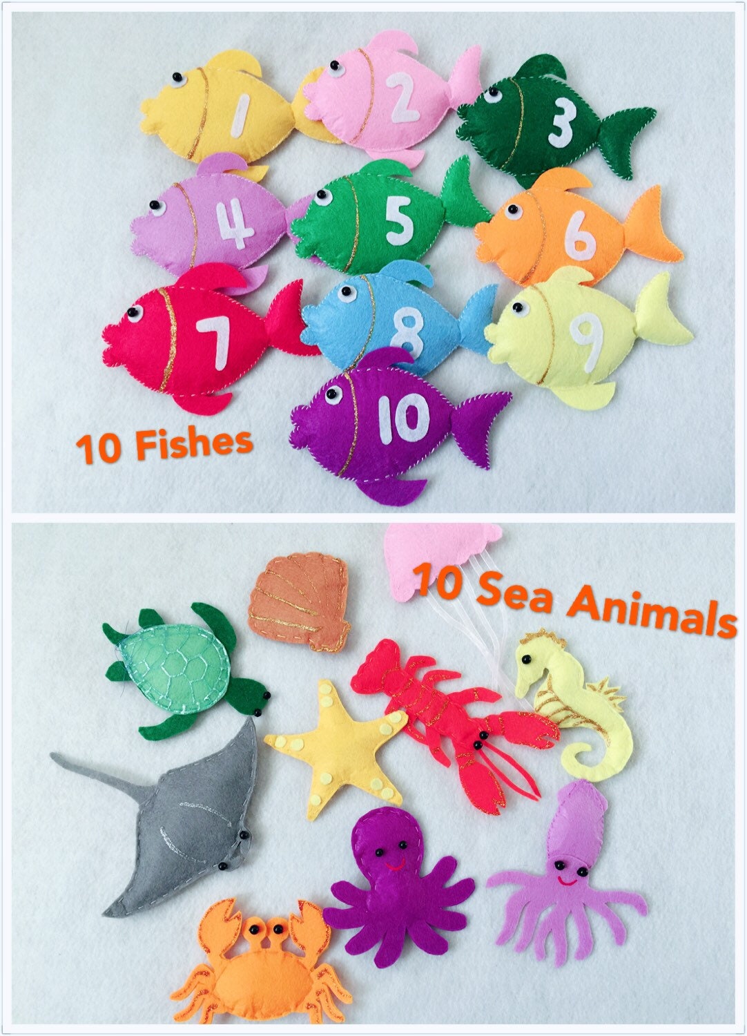 Magnetic Fishing Game/felt Sea Animals With Fishing Rob/sensory Toy Felt  Toddler Activity/educational Toy/felt Sea Creatures/gift for Kids 