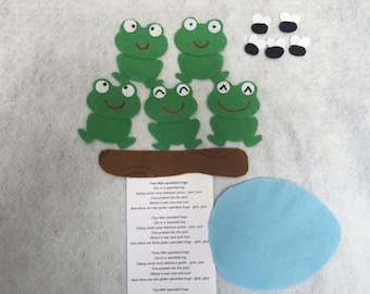 Five Little Speckled Frogs Felt Board Activity Set/ Flannel Board/Imagination/Preschool/Creative Play/Song/ECE/Circle time/counting/kid game