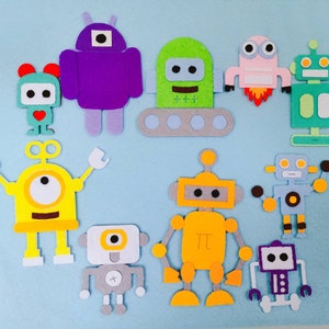 10 Robots Felt set/Preschool Activities/Spaceship Flannel board/Moon Felt StorySet/Circle Time/Learning/ECE/Party Decoration/Dramatic play/