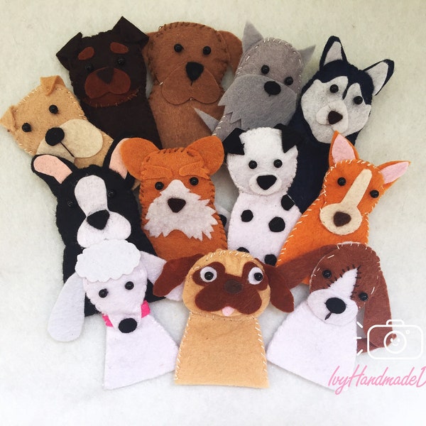 Dog Felt Finger Puppet/Custom your Dog/Personalized Gift/pretend play/Imaginative Play/Pets/Puppy play toy/baby game/puppet show/Animal Felt