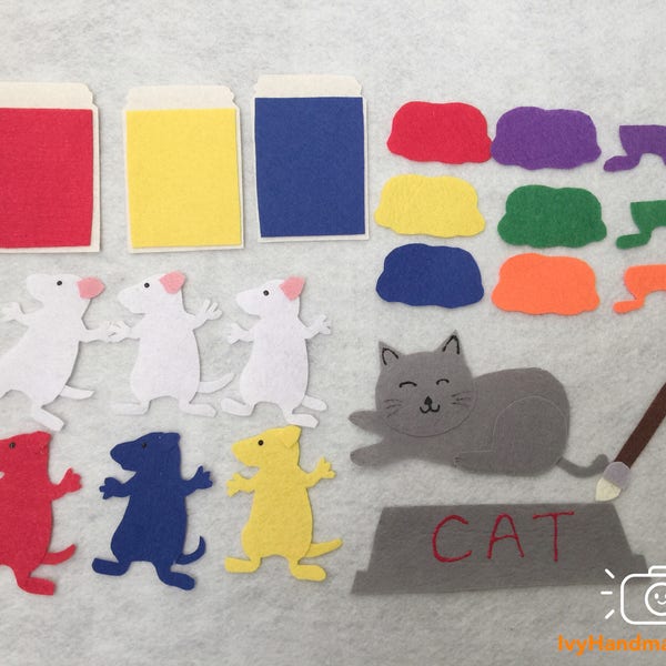 Mouse Paint Felt Board Story Set/Flannel Board/Preschool/Creative Play/Teaching Set/Color Theme/Circle Time/Creative Play/Teaching Resources