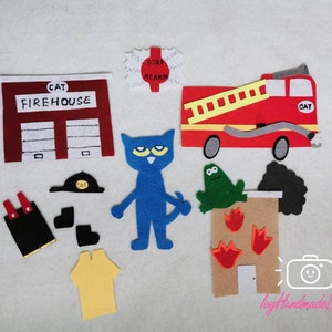 Pete el Gato Bombero Pete Historia de fieltro/Camión de bomberos/Tablero de franela/Recurso didáctico/Imaginación/Preescolar/Juego creativo/Tiempo de círculo/ECE/Regalo