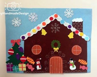 Felt Gingerbread Man House/Felt Christmas Tree/Decorate Toy/Kid Christmas Activity/Winter Themed Play mat/Quiet Play Mat/Gift/Christmas Toys