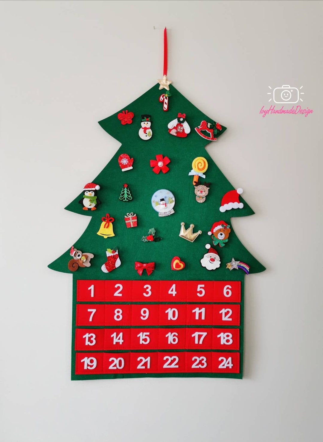 Weihnachtsbaum Stoff Adventskalender Filz Wandmatte mit 24