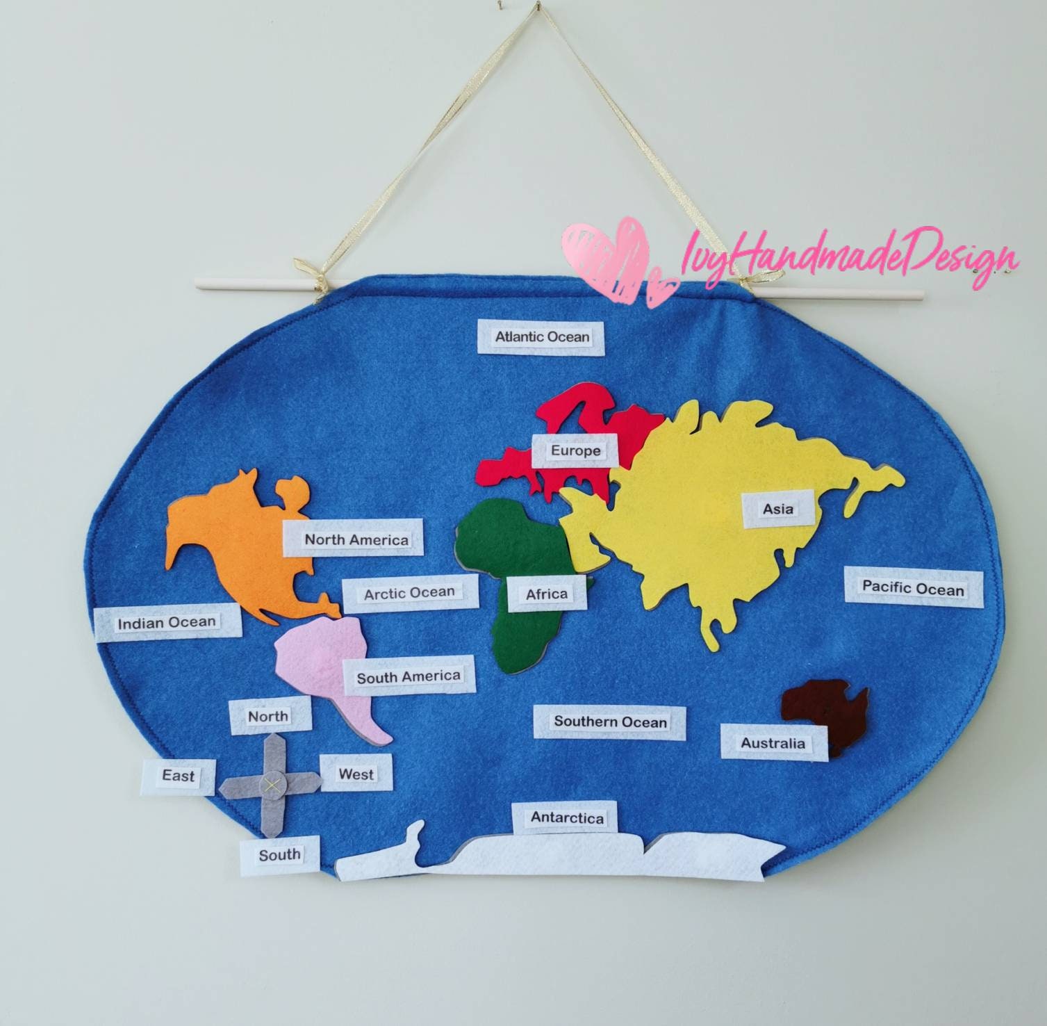 Montessori Felt World Mapworld Map With Continent And Etsy Hong Kong