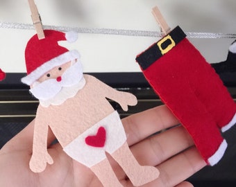 Guirlande Décorative 'Corde à Linge Du Père Noël' - 140cm Avec 8 Mini-vêtements Et 10 Pinces - 7