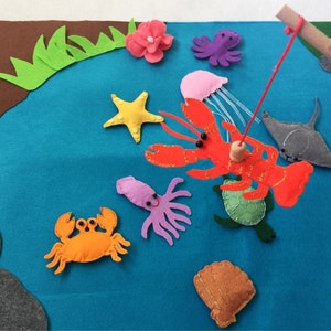 Magnetic Fishing Game/Felt Sea Animals with Fishing Rob/Sensory Toy Felt Toddler activity/Educational Toy/Felt Sea Creatures/Gift for Kids