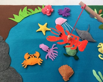 Magnetic Fishing Game/Felt Sea Animals with Fishing Rob/Sensory Toy Felt Toddler activity/Educational Toy/Felt Sea Creatures/Gift for Kids