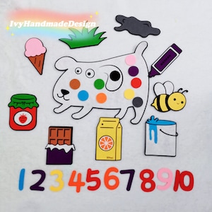 Dog&#39;s Colorful Day felt story set/teaching resource/ Flannel Board /Preschool/Teacher Story/Circle Time/Teaching Resource/Felt Animals/Gift