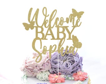 Welcome Baby Butterfly Cake Topper, Butterfly Baby Shower Cake Topper