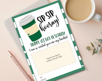 Teacher First Day of School Gift, Gift Card for Teacher, Coffee Gift for teacher, Instant Download, Printable