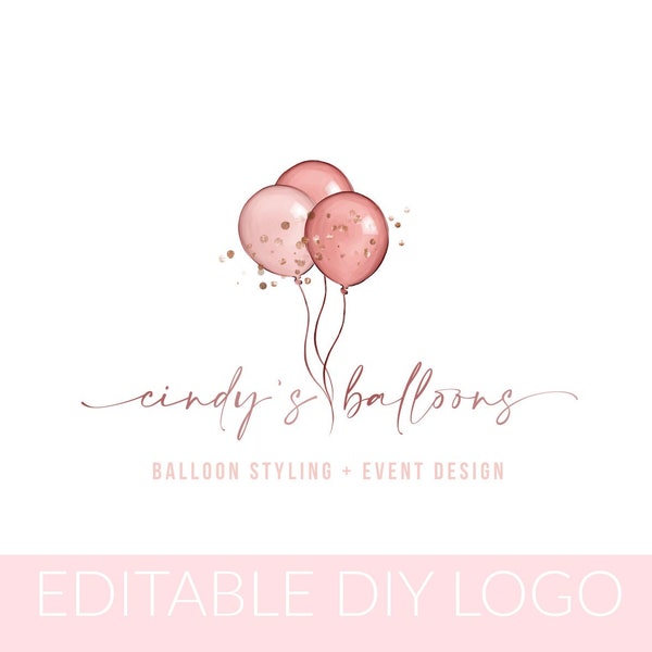 Balloon Logo, Rosegold Balloon Logo, Diy Branding, Logo Template